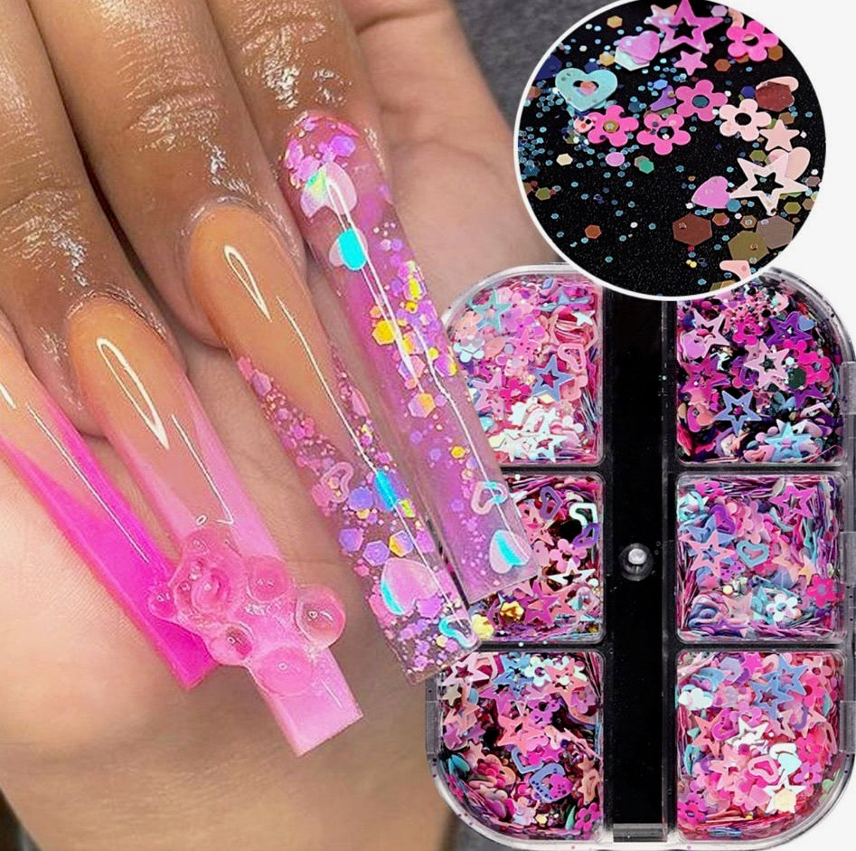 Pink/Purple Glitter Mix - Hearts/Stars